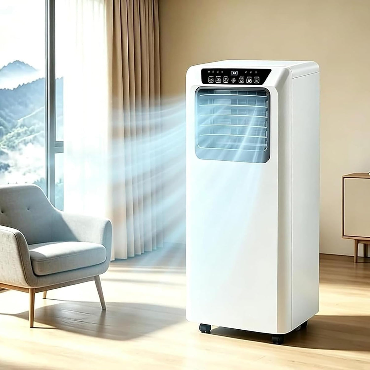 climatiseur portable HONQGAO, 330*280*680 mm, 220 V/50Hz, 9000 BTU, 7000 BTU, blanc, Climatiseur Mobile Réversible 7000/ 3-en-1