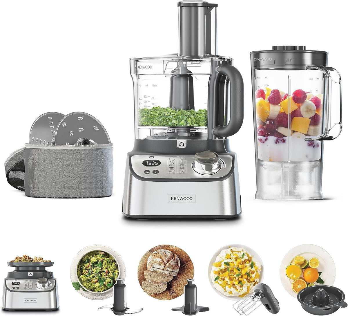 Kenwood Robots multifonctions, 3 L, 1000 W, Argenté, MultiPro Express Weigh+ FDM71.450SS, Processeur Alimentaire avec 8 Accessoires