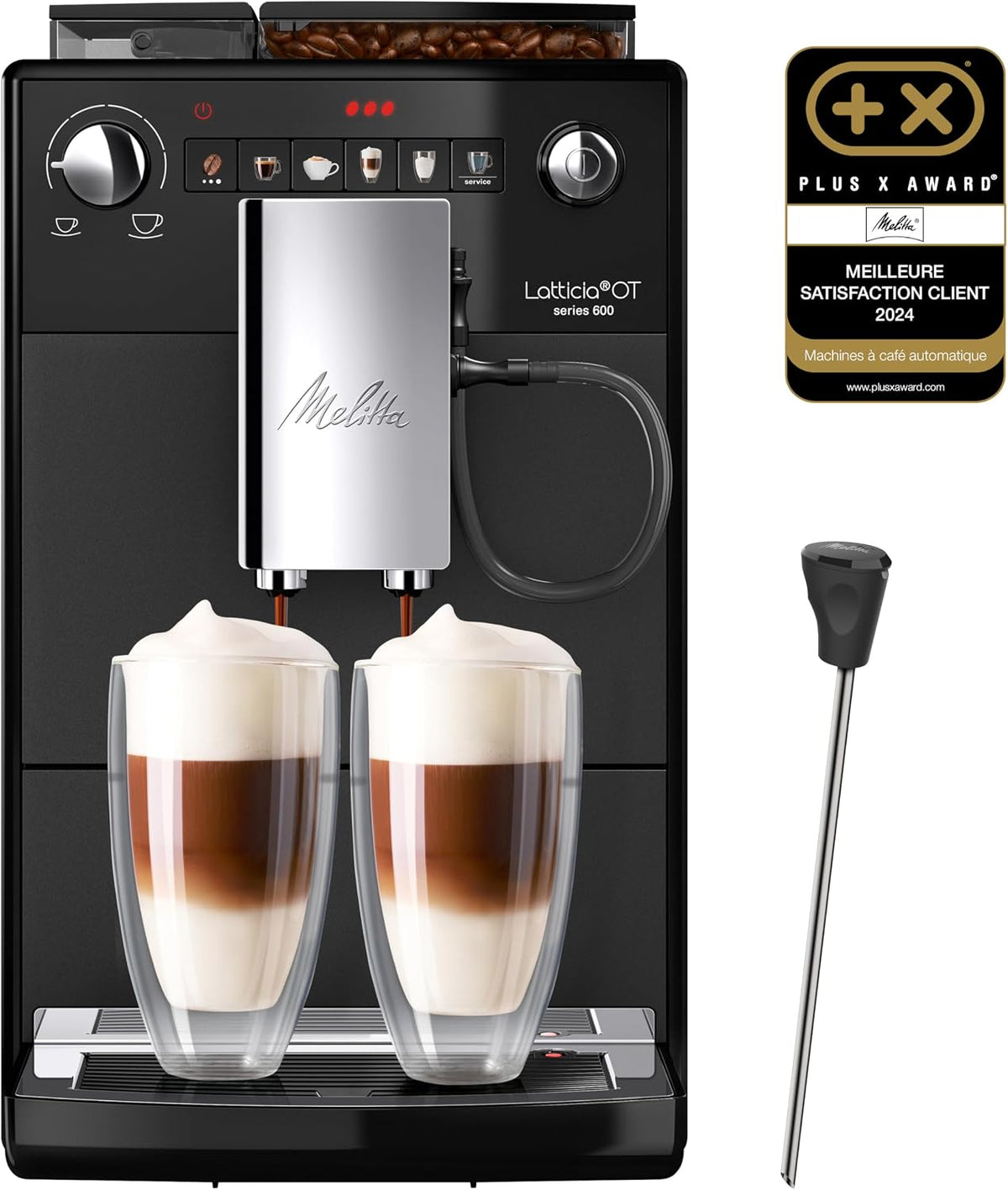Melitta machine à café, 1450 W, Noir, Latticia One Touch Mat, à Grain avec Broyeur, Silencieuse, Système Latte Perfection
