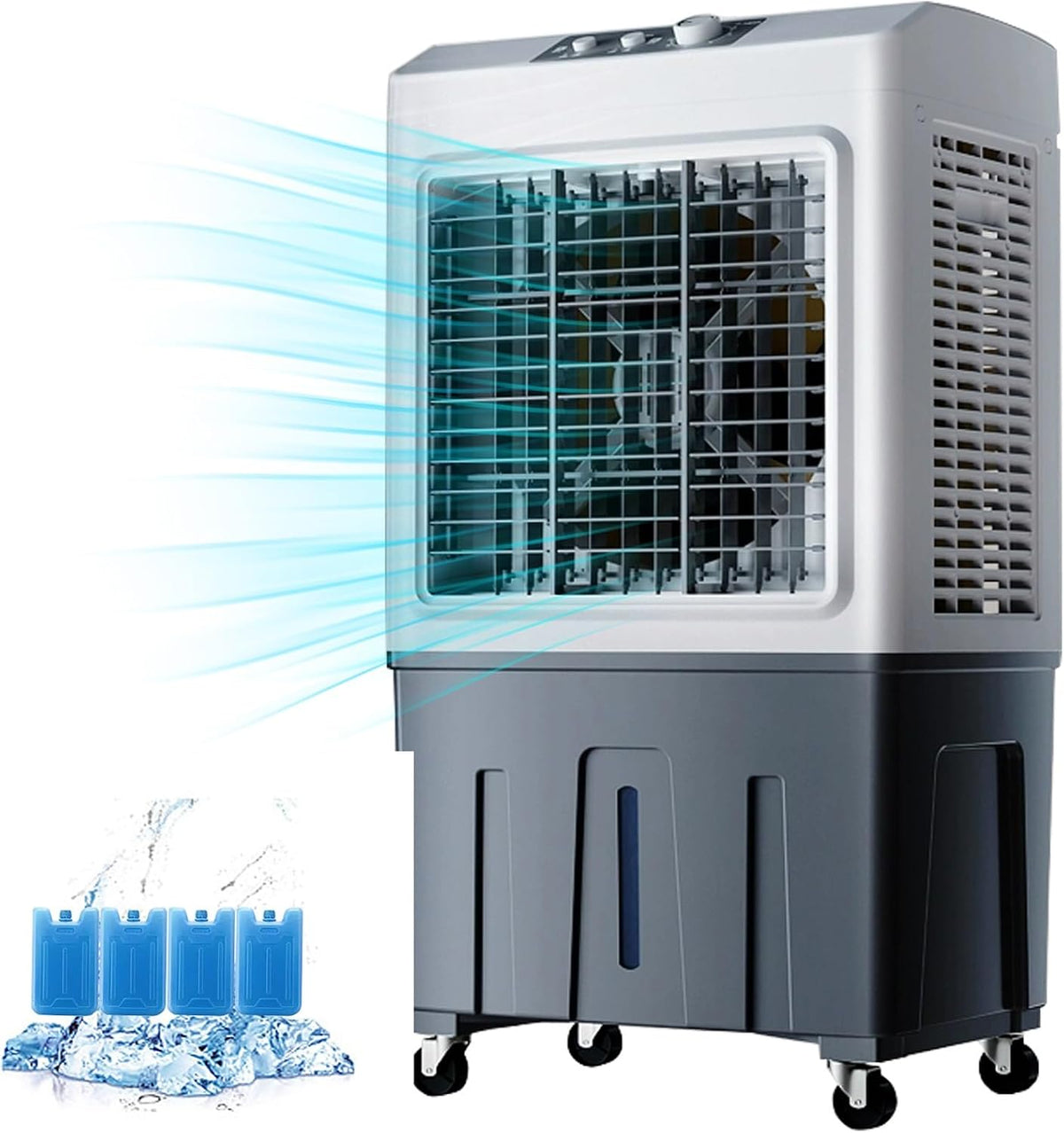 Ventilateur rafraîchisseur d'air, 90 נ50 נ34 cm., 200 W, 50 L, 50 m, 50 x 34 x 90 cm, Blanc, par évaporation