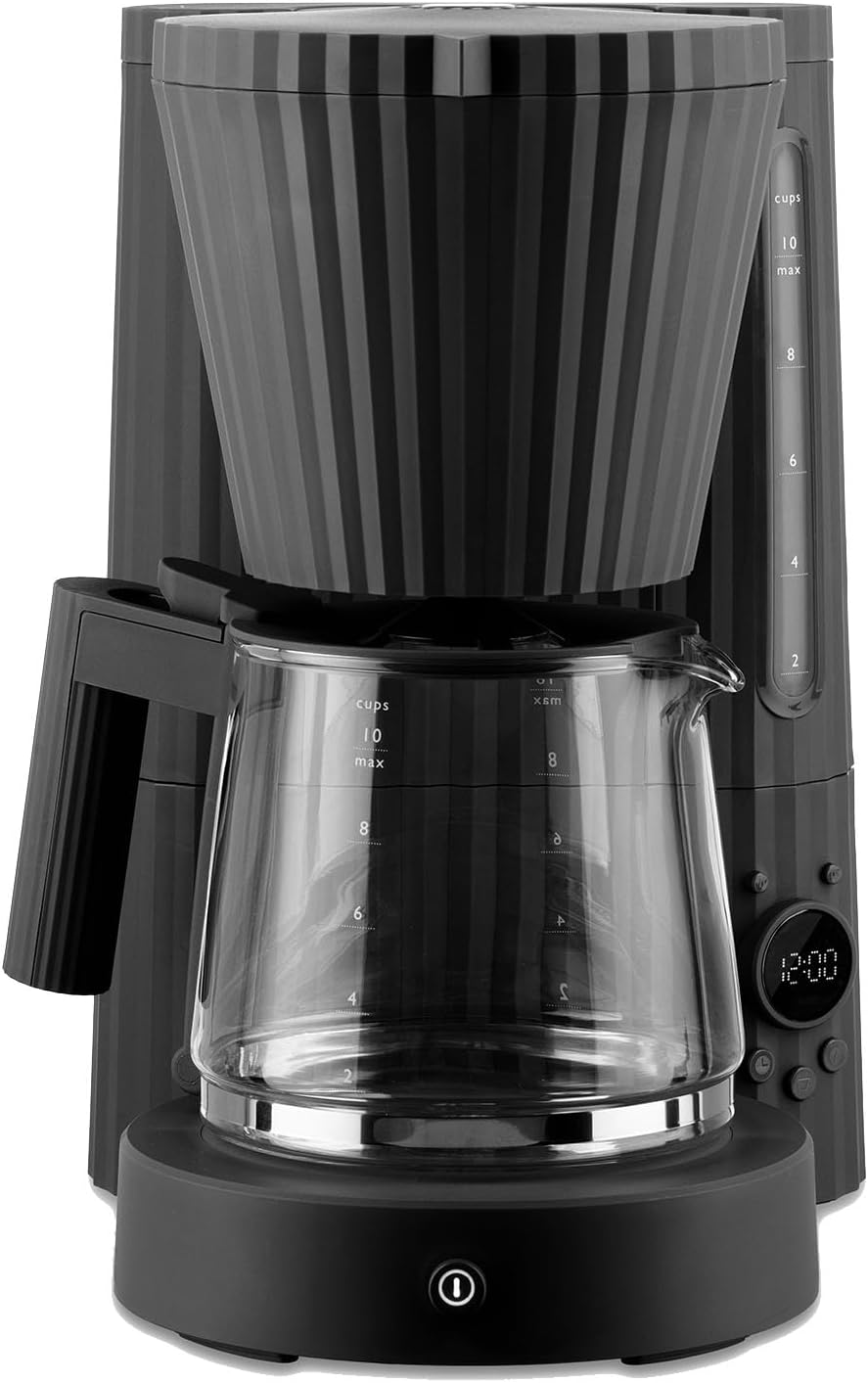 Alessi machine à café, 1100 W, 150 cl, Noir, Plissé MDL14 B - Filtre Design, Fonction Mise en Marche Automatique