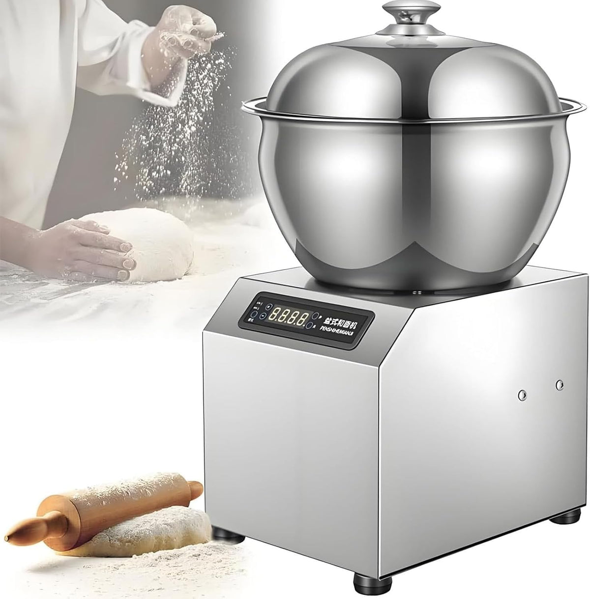 LESBJFDM Batteurs sur socle, 1800 W, 110 V/220 V, 50 Hz/60 Hz, 8 Kg, Argent, Pétrin À Spirale Professionnel