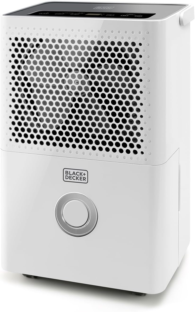 BLACK+DECKER déshumidificateur, 12 L, 1,8 L, Noir, Jusqu'à 25m2, Fonction séchage, 2 vitesses, Programmable 24h/24