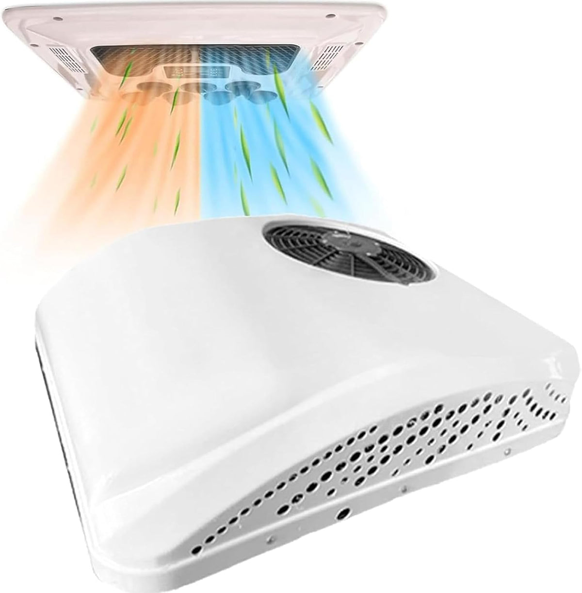 DPQYJPP Climatiseurs, 68,5 x 68 x 14,5 cm, 12v, 24v, 48v, 60v, Blanc, RV climatiseur 2 en 1 RV climatiseur Toit