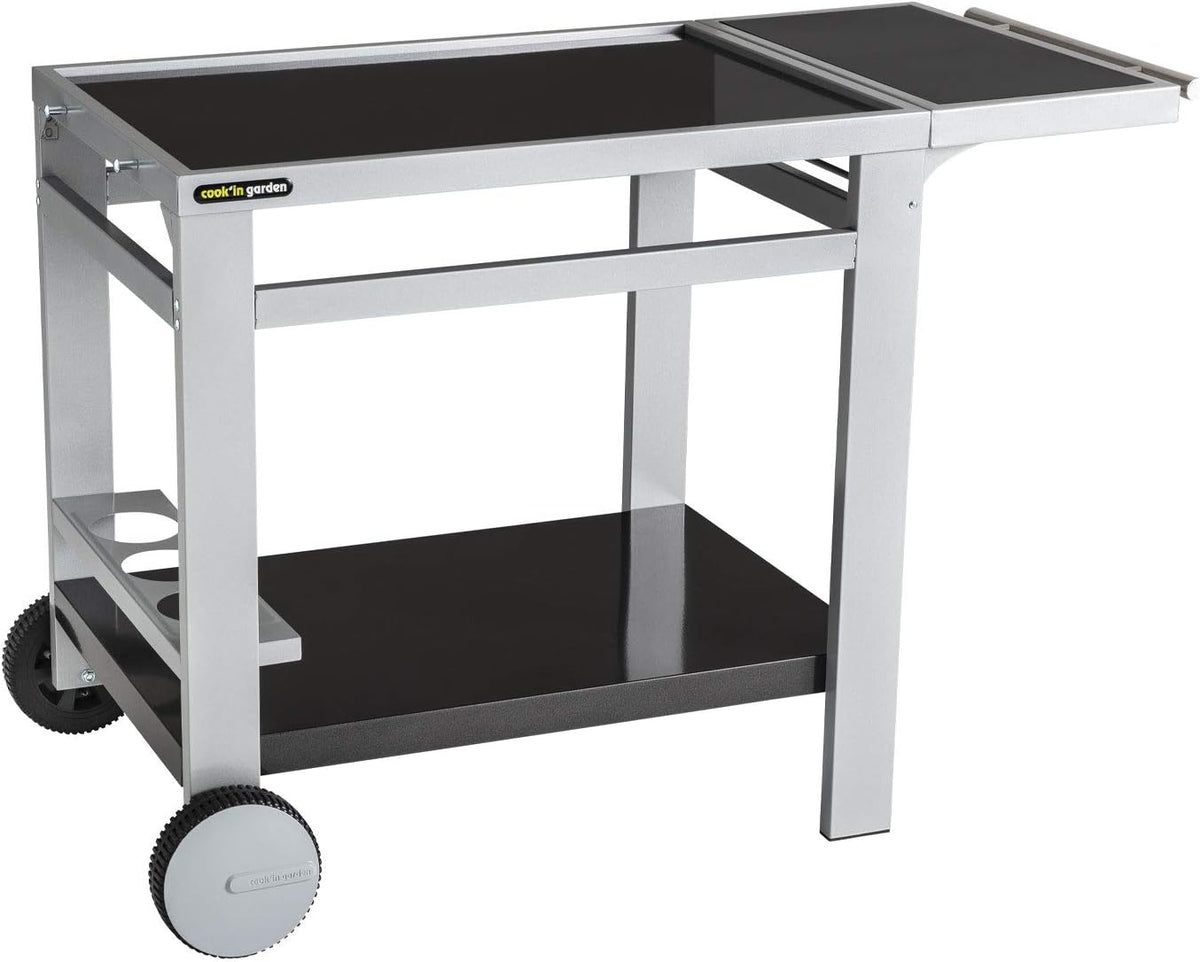 Cook'in garden plancha, L 93,5 × l 67 × H 80,5 cm., Noir/Gris, - Desserte Media L, Chariot avec Plan de Travail Mobile et Roues Renforcées
