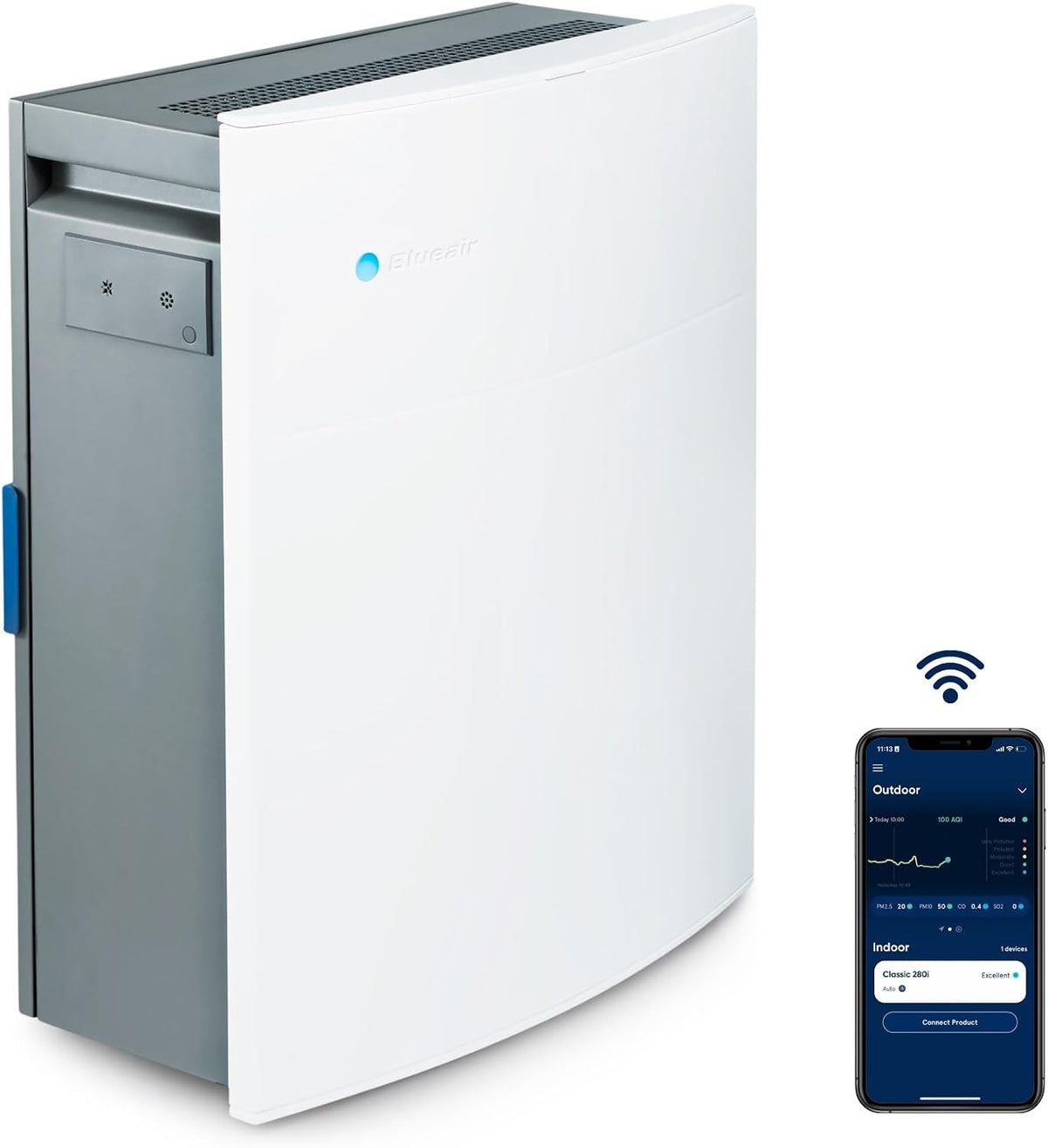BLUEAIR purificateur d'air, Blanc, Classic 280i, purificateur filtre à air auto HEPA Silent™, système de filtration SmokeBlock jusqu'à 52 m2