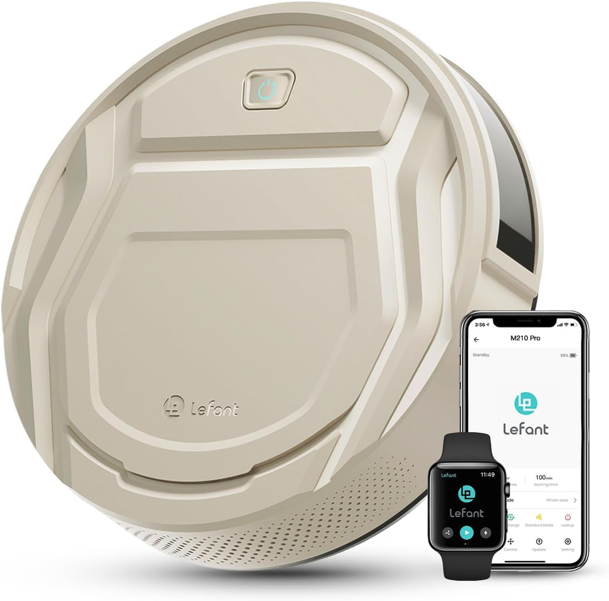 Lefant robot aspirateur, 55 dB, Noir, Aspirateur Robot Mince 2200Pa, Silencieux, Connecté avec WiFi/Bluetooth/Alexa/App