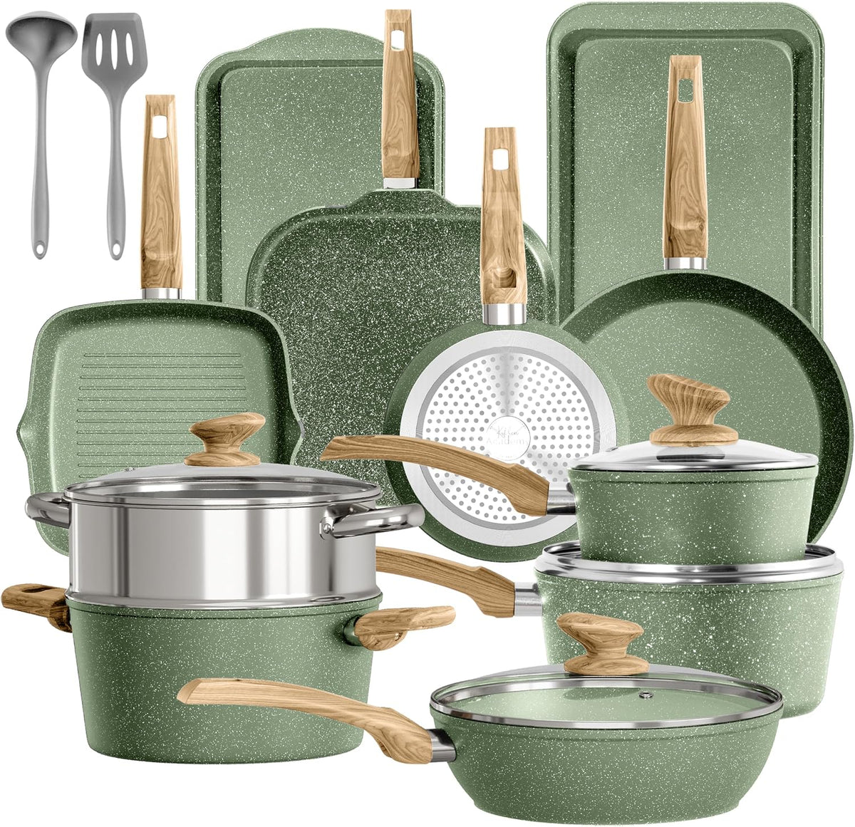 Kitchen Academy batterie de cuisine, Vert, 17 Pièces Poêles et Casseroles à Induction