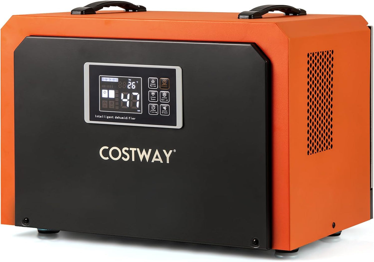 COSTWAY déshumidificateur, 60 L, Tôle Laminée à Froid, Aluminium, Caoutchouc, ABS, Cuivre, Orange, Professionnel /Jour