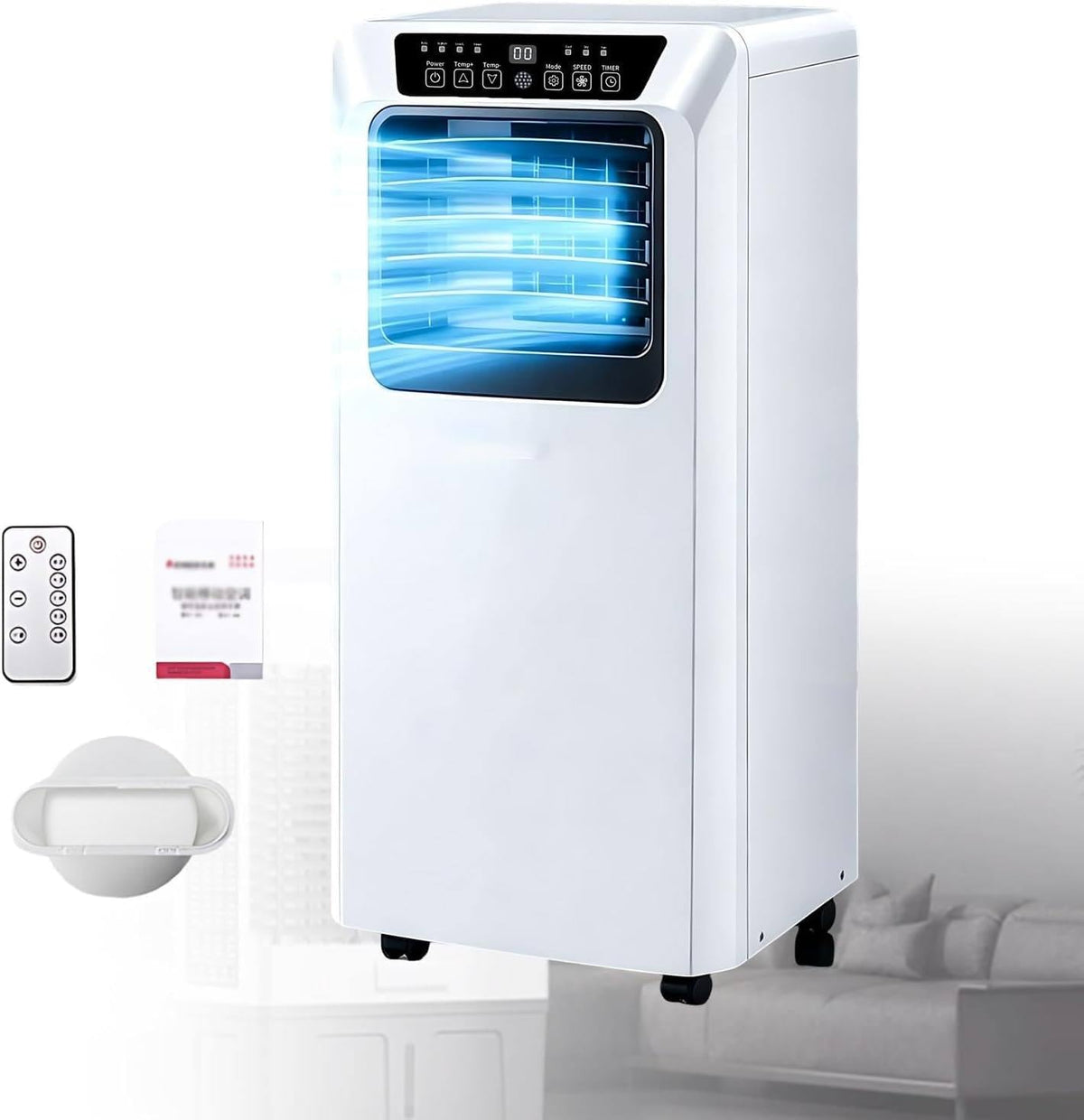 climatiseur portable SPECIALBIEGEBUY, 33 × 28 × 68 cm, 9000 BTU, ABS, Blanc, Climatiseur Mobile 3 in 1 avec Refroidisseur d'Air et Télécommande