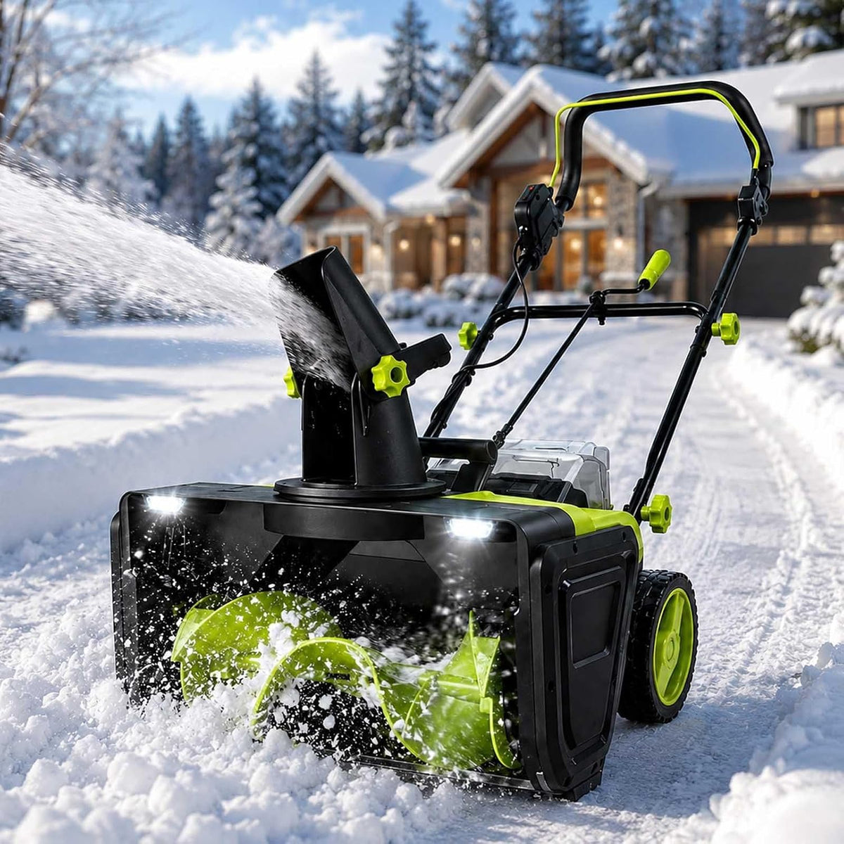 aromaoveite fraise à neige, 7,5 M, 3500 W, Noir, Souffleuse À Neige Électrique sans Fil, Largeur 20', Double LED Twobatteries