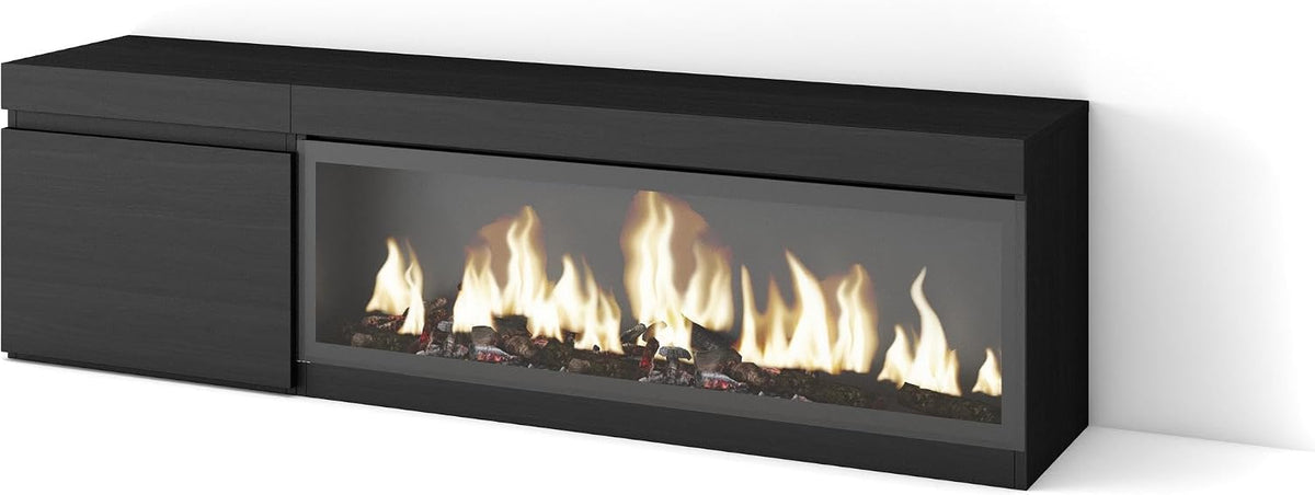 Skraut Home cheminée électrique, 107 cm de large, 32 cm de haut., 34w., Noir, Meuble TV, Banc Télé, Grand Espace de Rangement