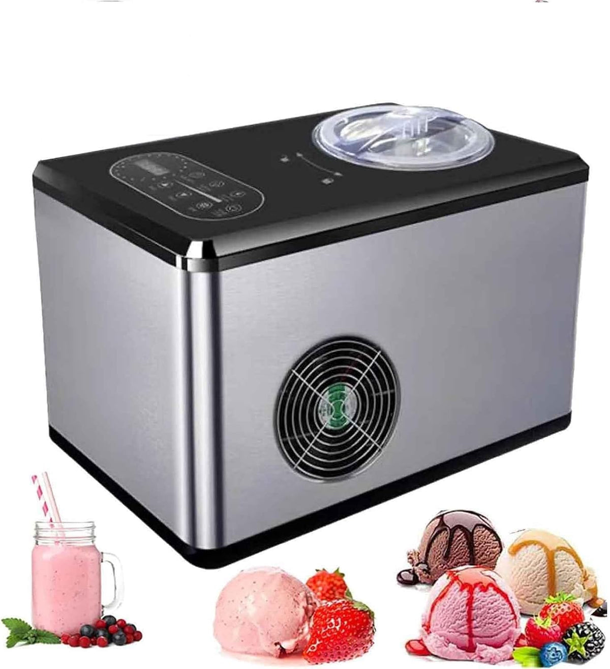 sorbetière, 1500 ml, 140 W, 150 W, 1,5 L, acier inoxydable, Argent, Domestique, Professionnelle avec cuve de et mélangeur Amovible