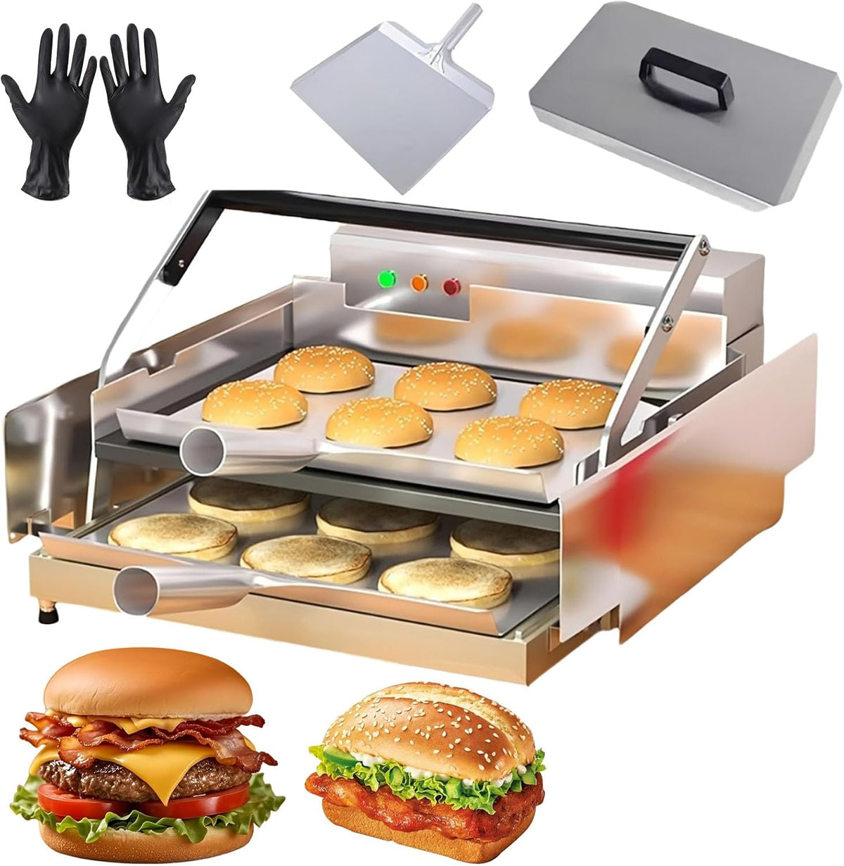 Machine Fours grille-pain, 0,8 KW, 800 W, Argenté, à hamburger double couche en acier inoxydable, grille-pain automatique