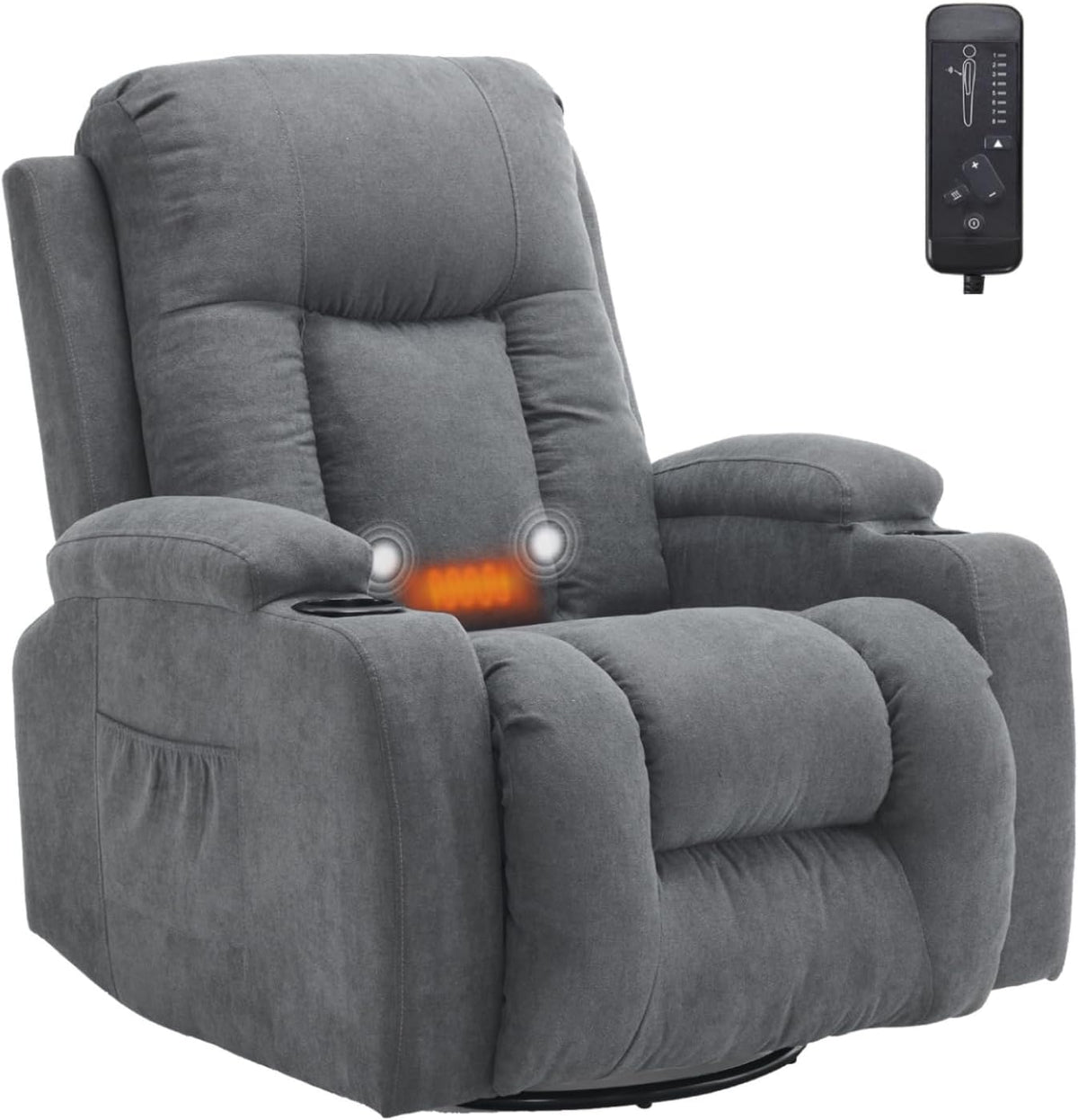 TactFire Fauteuils relaxants, (76x85x105)cm（L xB x H）, cadre en métal, tissu et coton, Gris, Fauteuil Relax Rotation à 360°