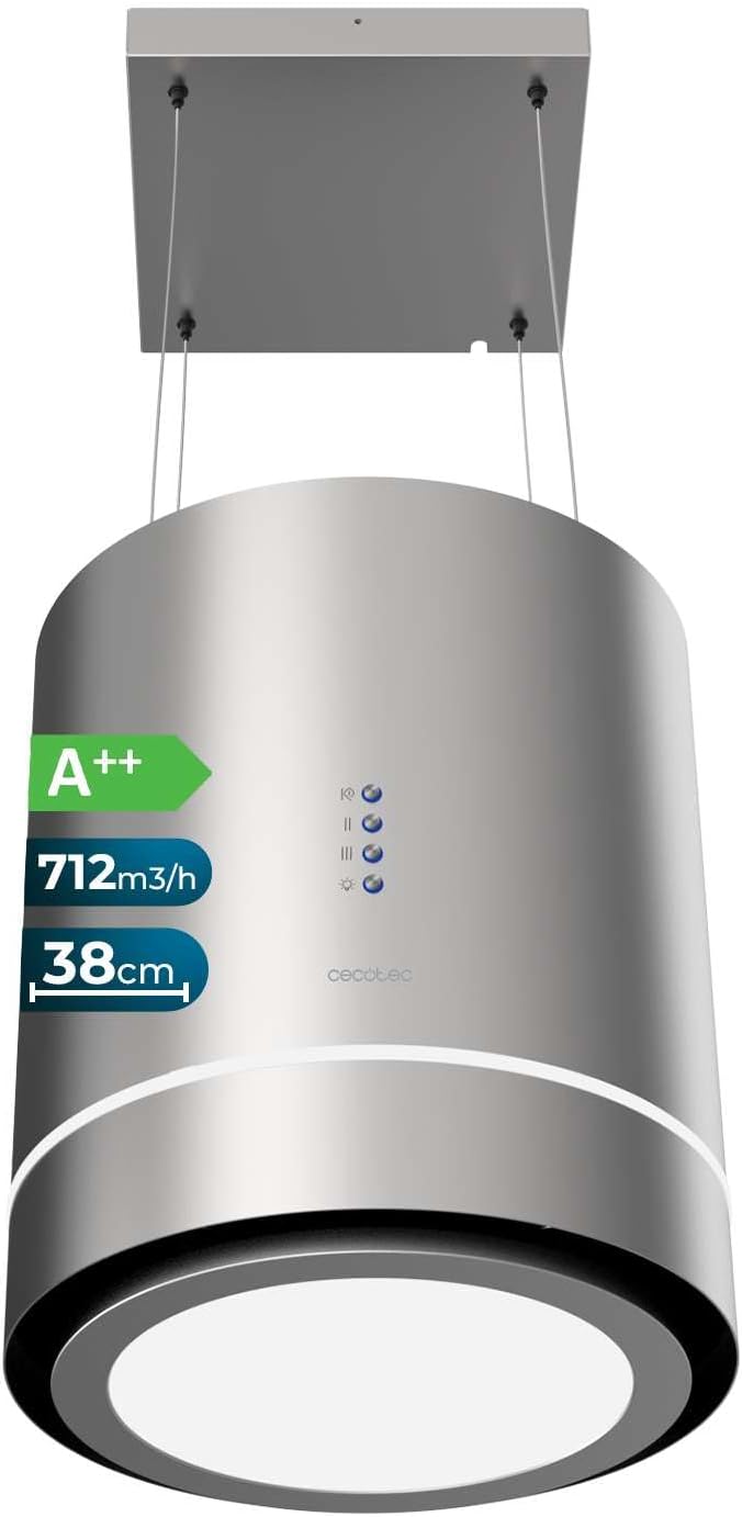 Cecotec hotte aspirante, 44 cm, 210 W, Argenté, îlot Rond Bolero Flux Cre 448000 Inox A++. Finition Inox, Aspiration 800M3/H