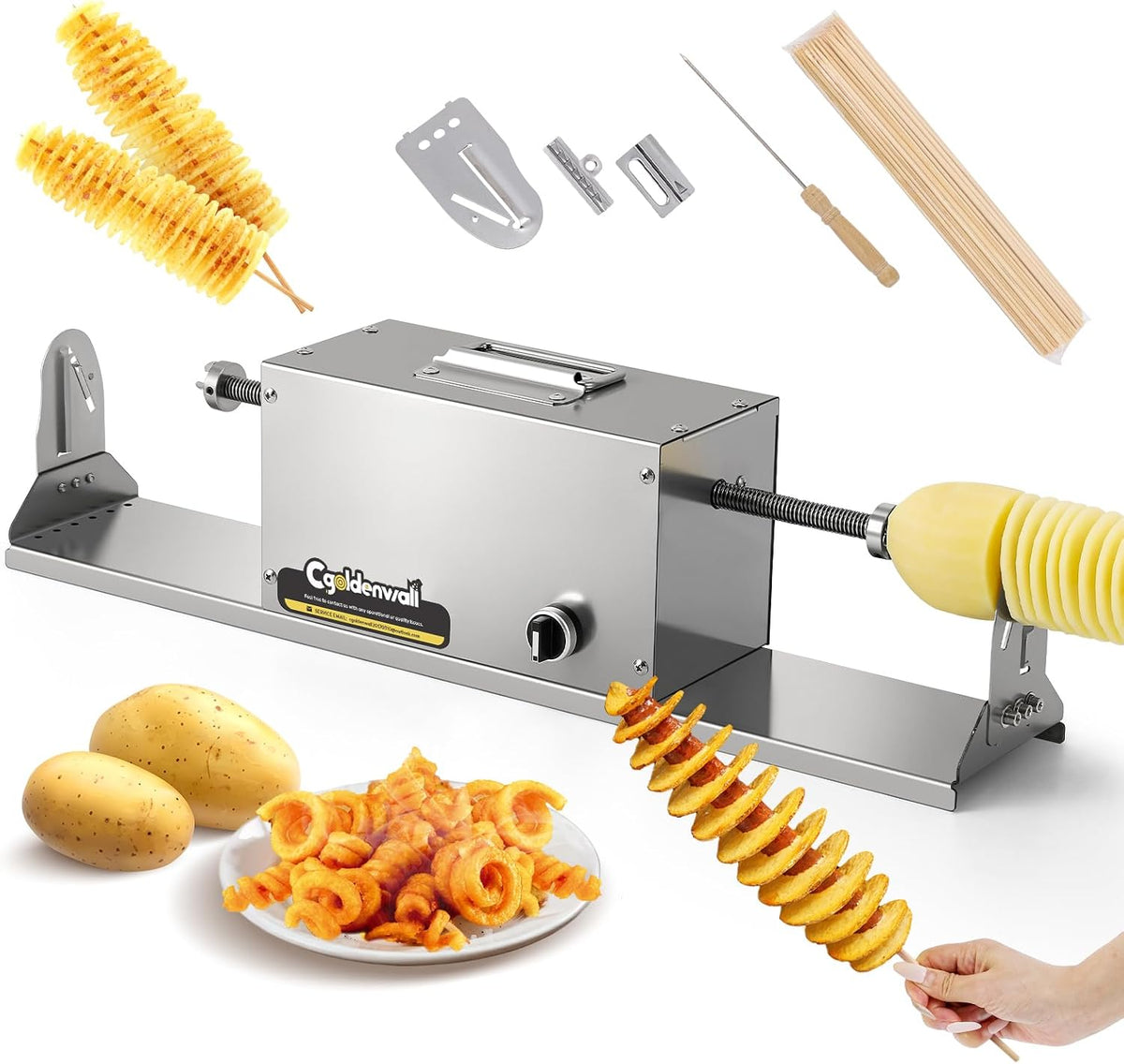 CGOLDENWALL Coupe-frites, Argenté, Coupe-Pommes de Terre en Spirale Électrique, Carottes, Concombres
