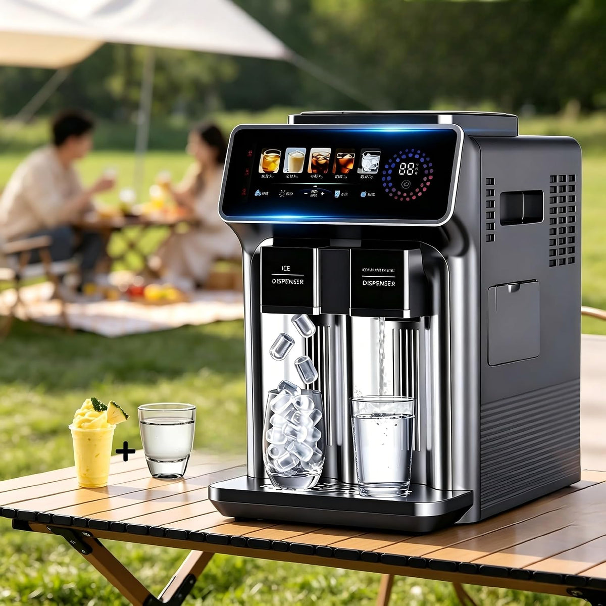 WANGYYDS machine à glaçons, 15 Kg, 1.5 L, Gris/Argenté, 3 en 1 avec Fontaine à Eau Bonbonne Froide Gray, Nettoyage Automatique