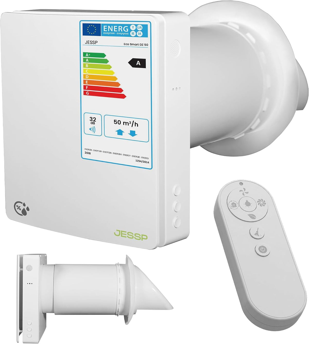 JESSP Ventilateurs, 60 m, Noir, Aération décentralisée du séjour avec récupération de chaleur, filtre F7 et WiFi. Récupération de chaleur 97%