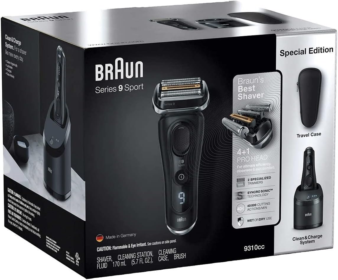 Braun Rasoirs à grille, 80353885., noir., Rasoir Sport Series 9 avec système Clean and Charge
