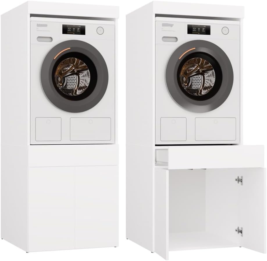 BDW lave-linge, 180 x 64 x 64 cm, Blanc, Armoire de Machine à Laver et sèche-Linge Pola Twin, Meuble Haut de Salle de Bain