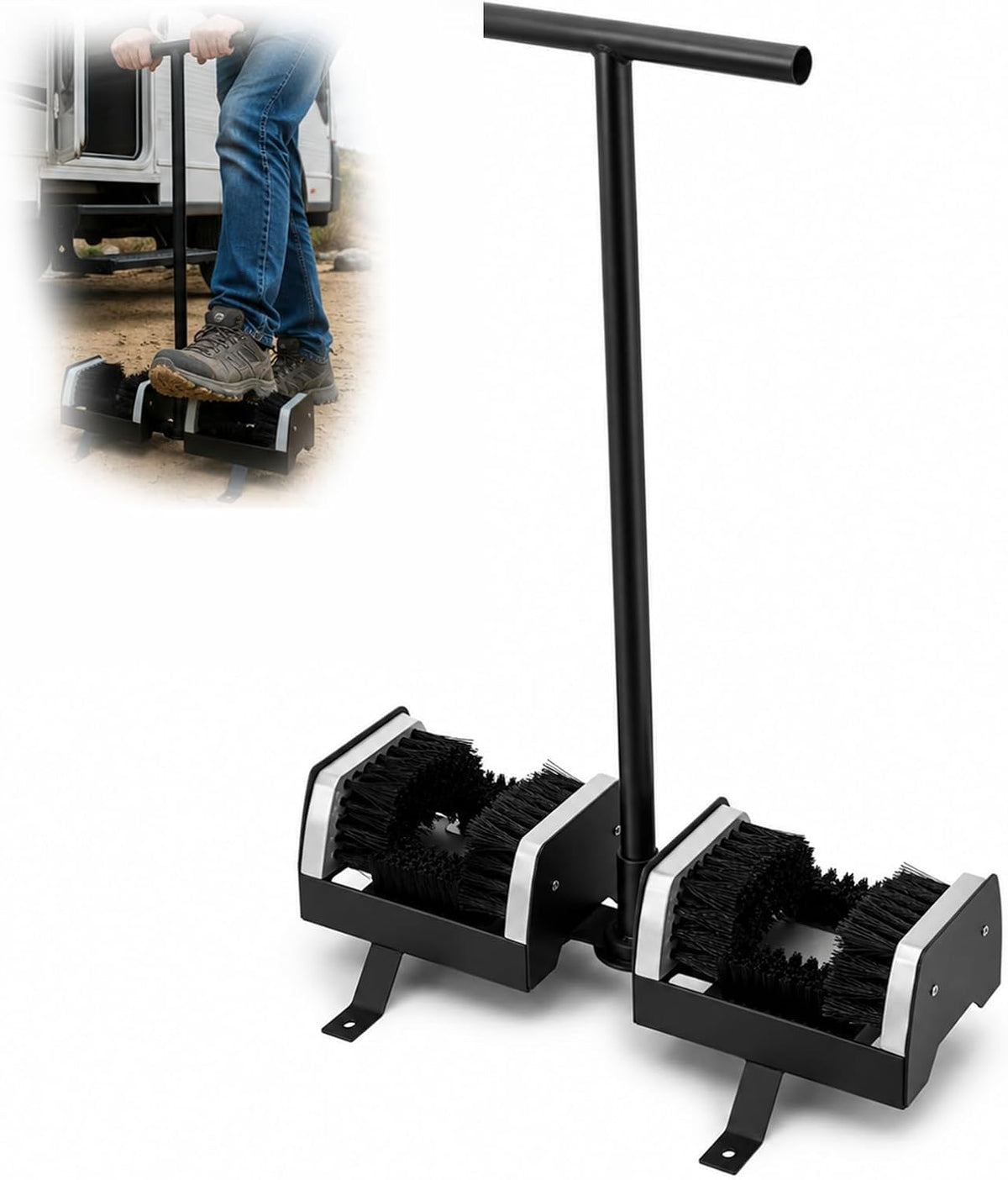 FgdVrelnor Brosses à chaussures, 55 cm, Noir, Brosse à Bottes Extérieure, Nettoyeur de Semelles sur Pied, La Base de et les Poils Denses Retirent Boue