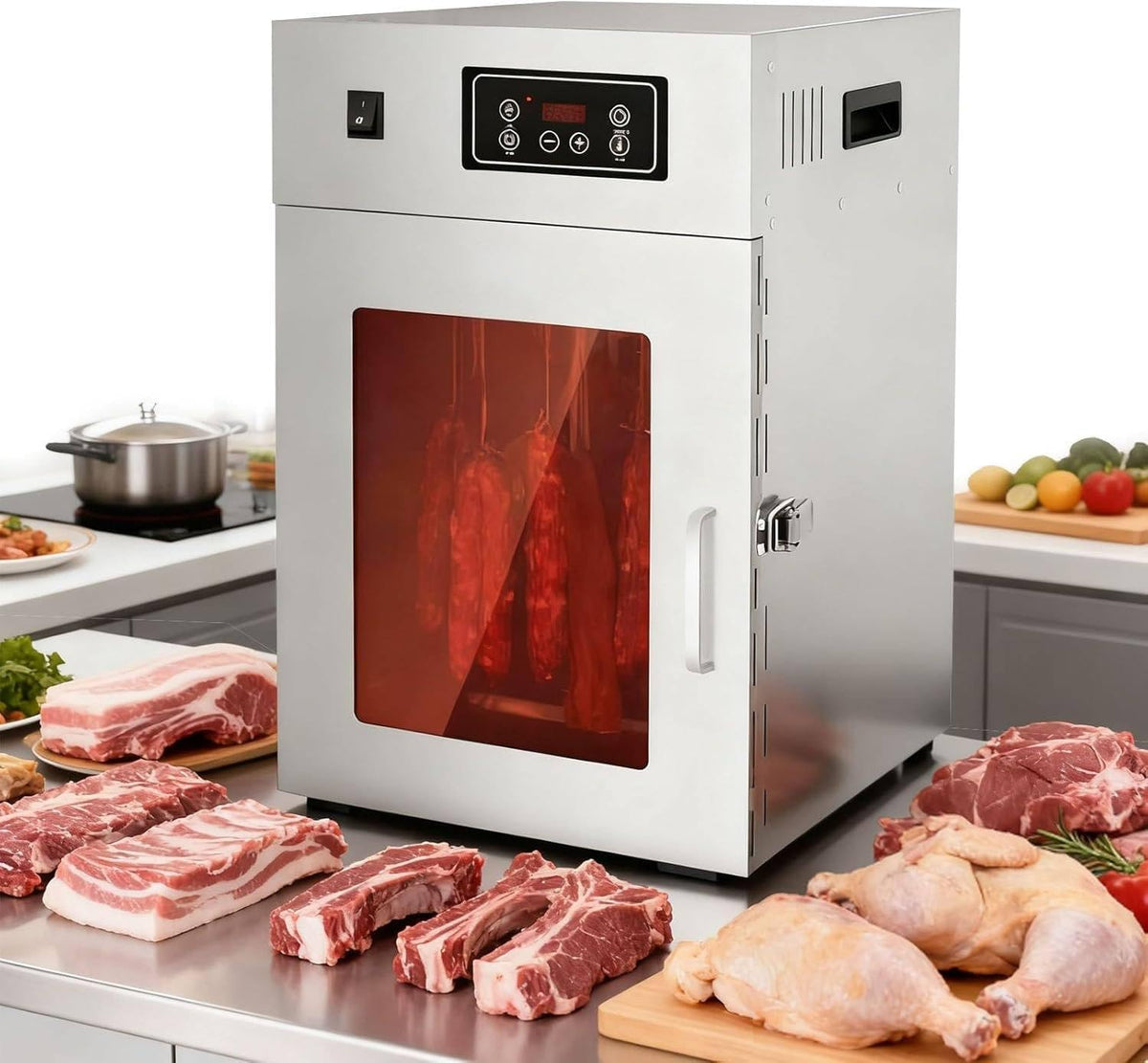 Memykoy déshydrateur alimentaire, 34 × 40 × 55,5 cm, 800 W, 110 V/220 V, Acier inoxydable, Argenté, électrique