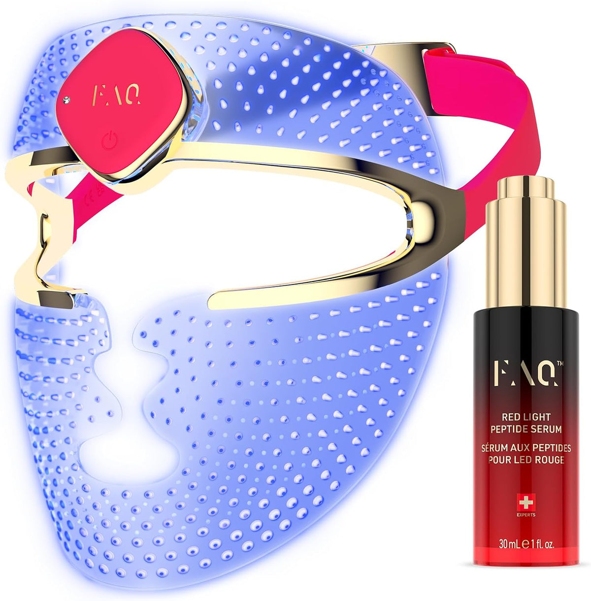 FAQ Masques, Rouge, Coffret 201 Masque LED RGB + Sérum Peptide Lumière