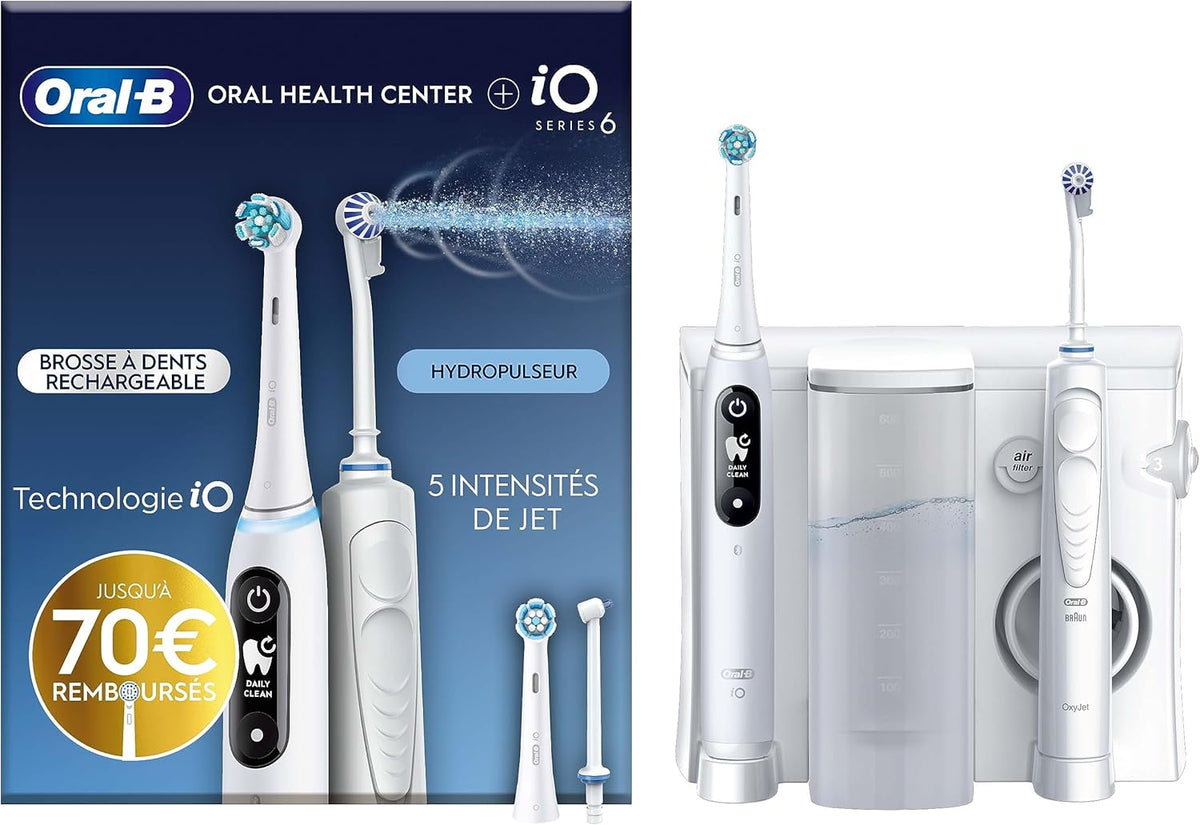 Oral-B Rotatives, Blanc, Hydropulseur Dentaire, Brosse à Dents Electrique iO 6