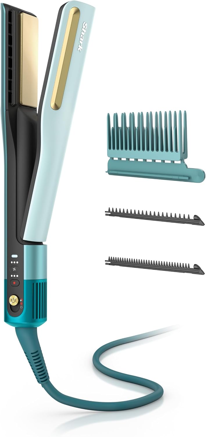 Shark Fers à lisser, Noir, SilkiPro™ Straight, Lisseur humide à sec + sèche-cheveux rapide, 3 peignes interchangeables