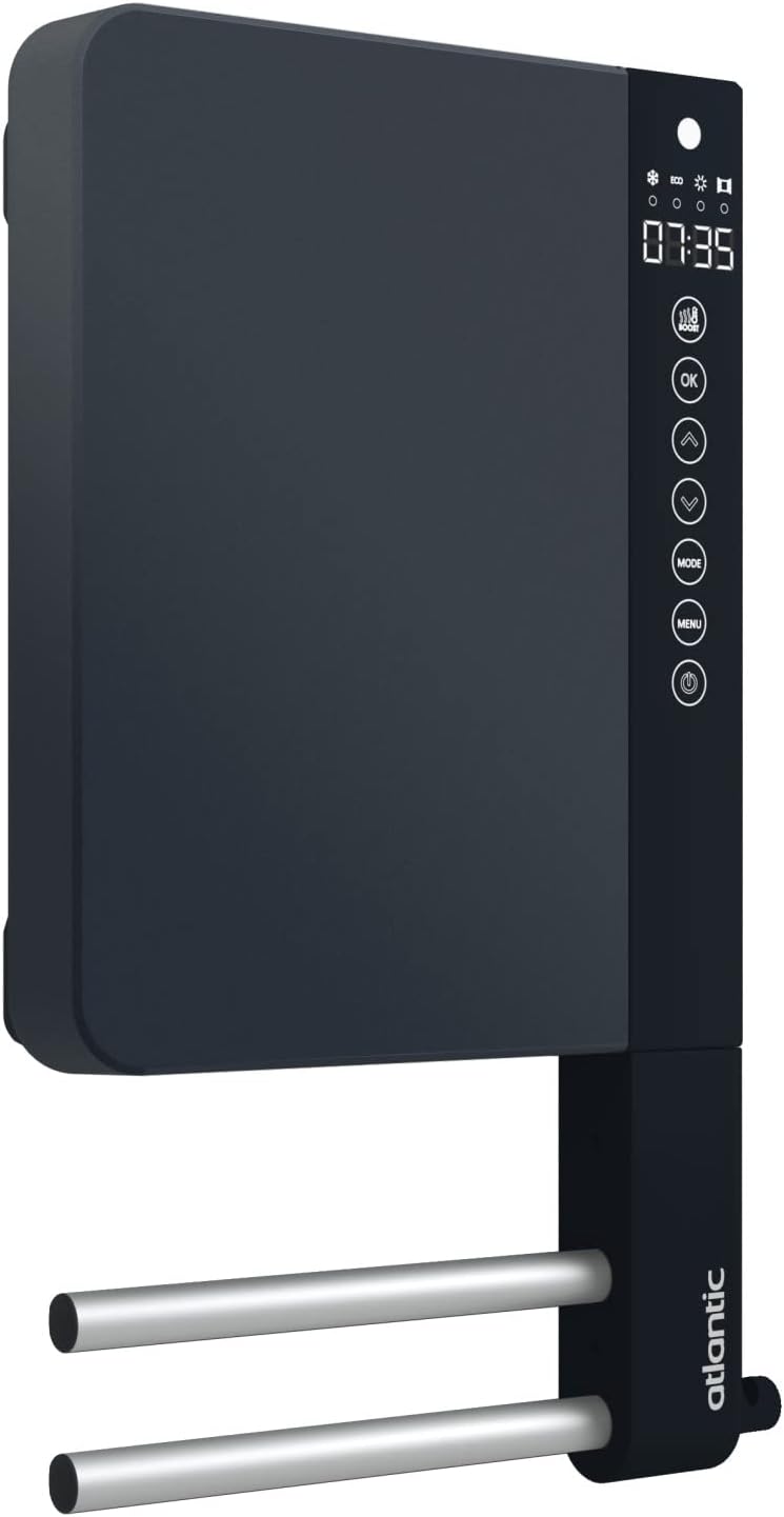 Atlantic Sèche-serviettes, 1800 W, 800 W, 1000 W, Noir, soufflant 2 barres ( + ) TELIA, un format mini pour un maximum de fonctionnalités