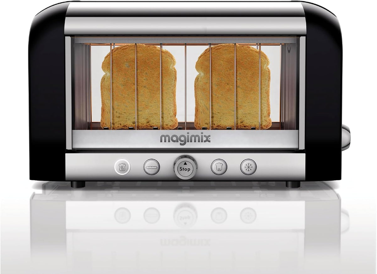 Magimix Grille-pains, 1450 W, Argenté/Noir, Grille-Pain - Vision - Toaster 2 Tranches avec fenêtre panoramique