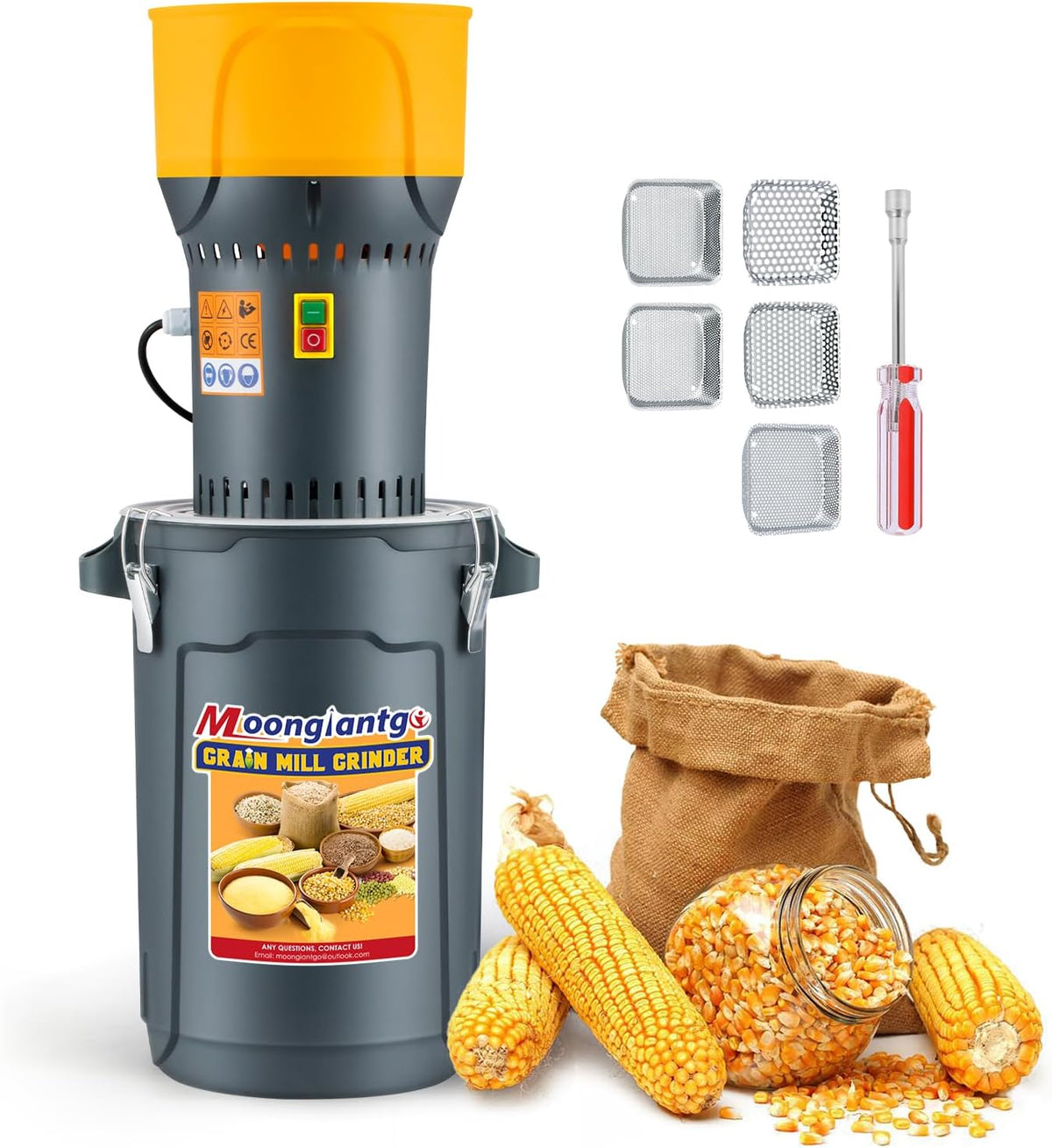Moongiantgo broyeur, 1300 W, 25 L, 1 Cl, Noir, Moulin à Céréales Électrique Moulin à Grains et Épices, à Graines