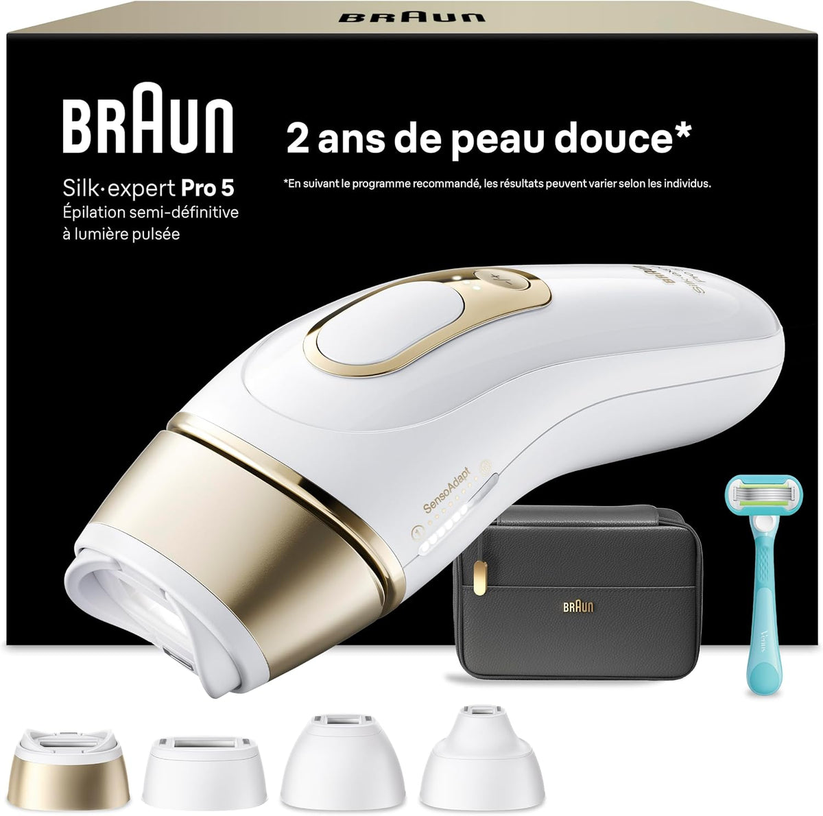 Braun épilateur à lumière pulsée, Marron/Blanc, Epilateur Lumiere Pulsee Silk·expert Pro 5 PL5431, Blanc et Or