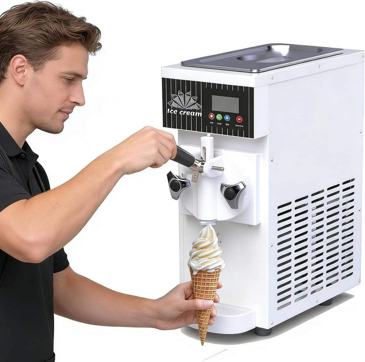 Kindevieft sorbetière, 20 x 40 x 51 cm, 450 W, 2,5 L, 110 V, Beige/Blanc, Professionnelle, Machine à Glace à l'italienne