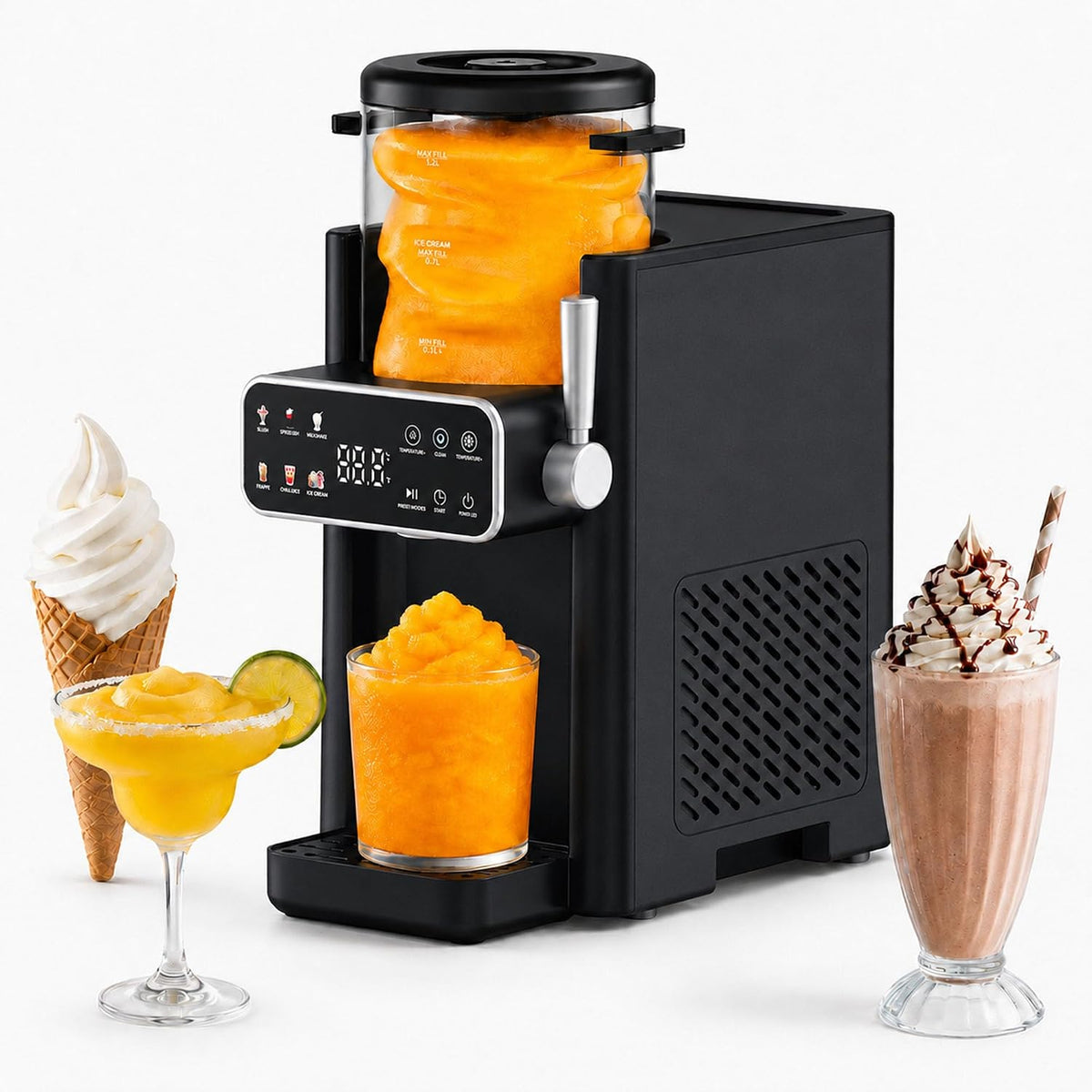 SiroSage sorbetière, Noir, Slush Machine 6 en 1 pour la maison, nettoyage automatique, milkshake et margaritas