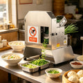 MINEYCHCEY trancheuse électrique, 200 W, Argenté, Coupe-légumes électrique Pro, 304 Acier INOX, trancheur oignons ciboule