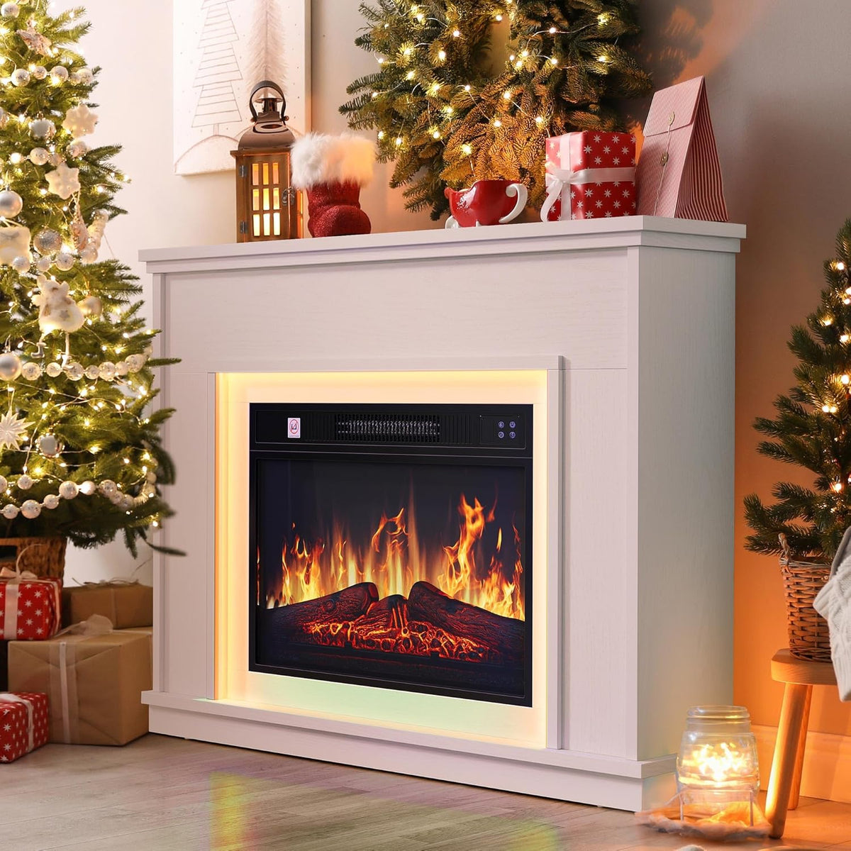 YITAHOME Cheminées électriques, 3, 100X26X80.5CM, Noir, Cheminée Electrique, Effet Flamme D Réaliste, 24 Couleurs LED d'ambiance