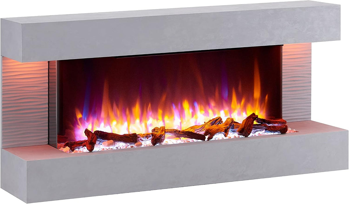 BALDERIA cheminée électrique, 2000 W, Gris, RICHEN Murale Helia, Foyer électrique avec Effet de Flammes 3D