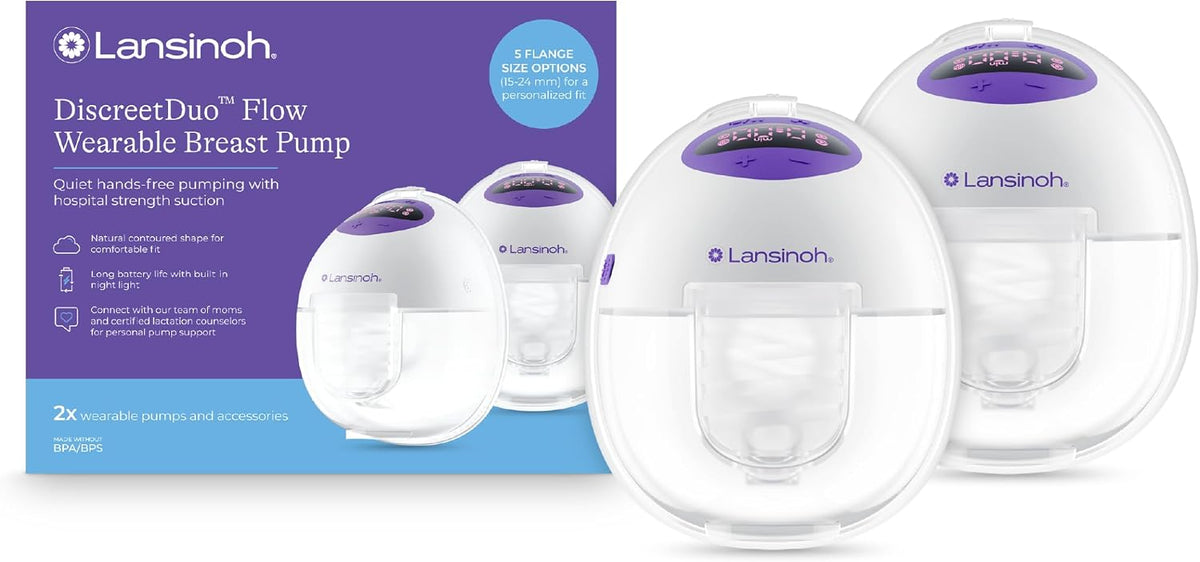 Lansinoh Tire-laits, Gris, DiscreetDuo Flow Tire-lait portable, Pompe électrique mains libres, silencieuse et rechargeable