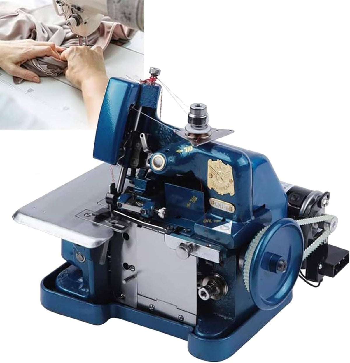 GAYAYAS surjeteuse, 250 W, Bleu, Industrielle, châssis métallique, Tissus épais (Denim, Tissus d'ameublement) et Tricots Extensibles Blue