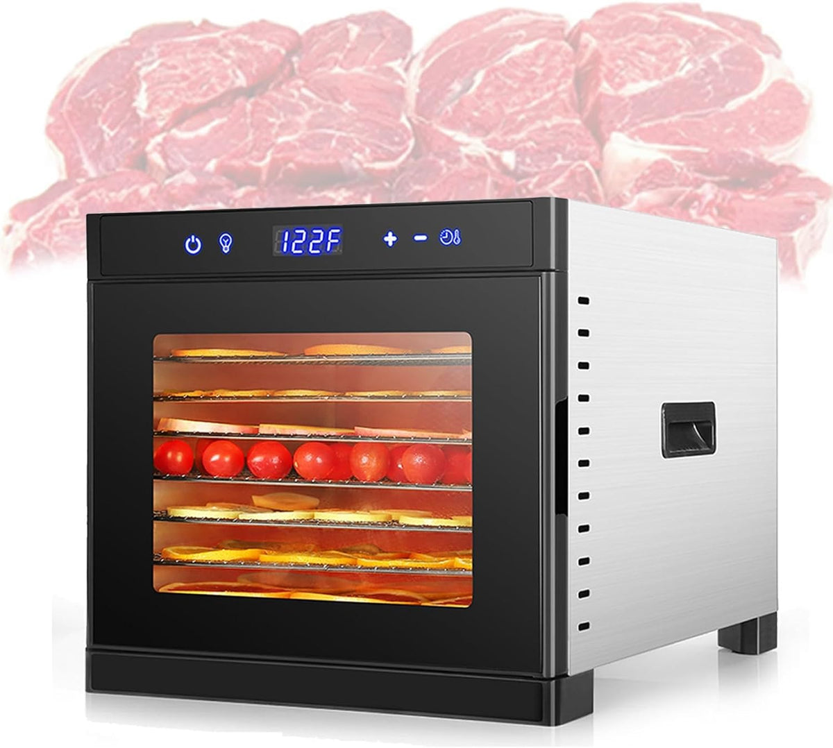 Générique déshydrateur alimentaire, 700 W, Argenté, professionnel 8 plateaux, en acier inoxydable