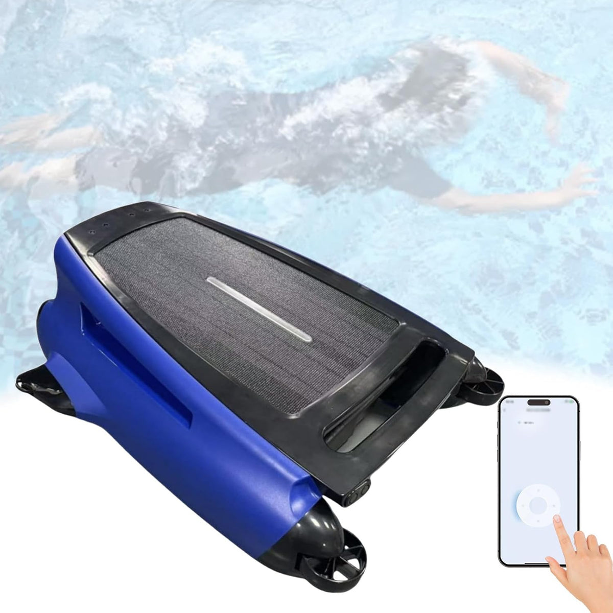 Quixnova Systèmes de nettoyage automatique, 54 × 45,8 × 19 cm, 14 W, Noir, Skimmer de Surface contrôlé par Application pour Tous Types de piscines B