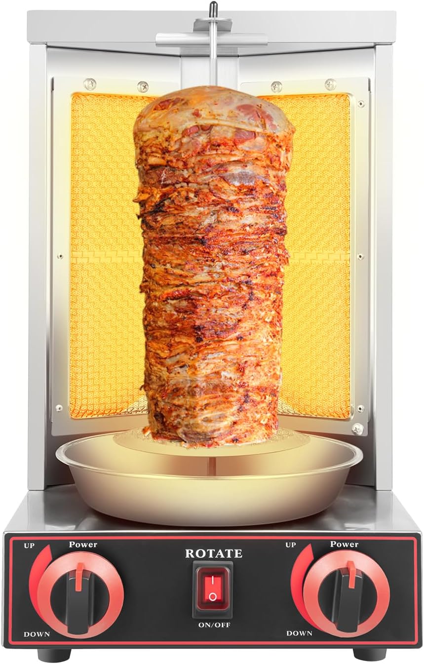 Lightakai Grilloirs, 29,5 x 30 x 48,5 cm., 220 V., 3000 W, acier inoxydable, céramique, cuivre., argenté., Barbecue à kebap à gaz