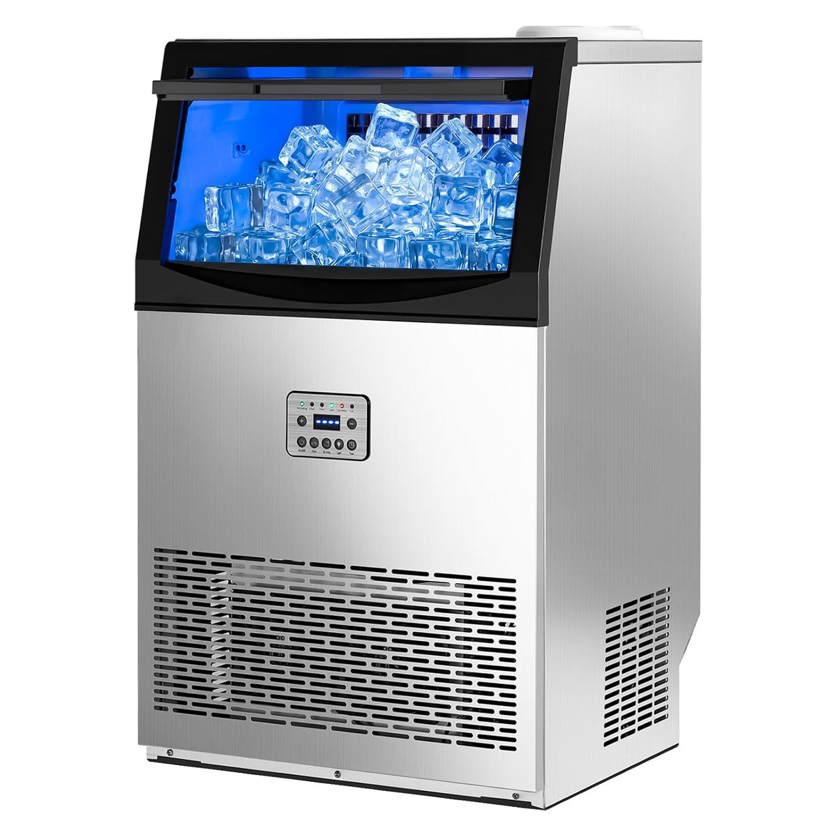 LEADZM machine à glaçons, 50 kg, 23 kg, 50 kg, Argenté, Commerciale /24h, Capacité de Stockage, 50 Glaçons par Cycle
