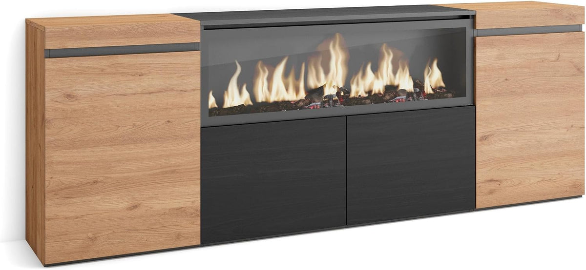 Skraut Home cheminée électrique, 107 cm de large, 32 cm de haut., 34w., Noir, Buffet Salon et Cuisine, Meuble de Rangement
