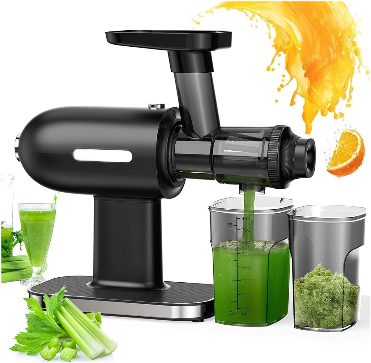 SHRGOMPIT presse-agrumes, Noir, Extracteur de jus automatique à mastication lente, idéal for les fruits et légumes entiers