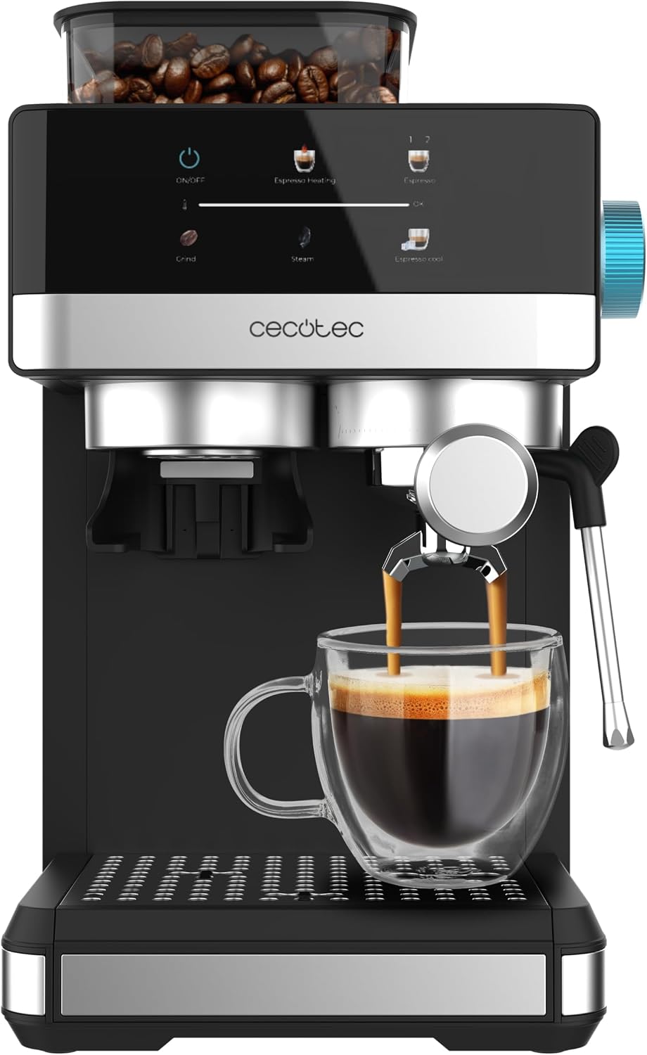 Cecotec machine à café, 350 W, 150 g, 1,7 l, Noir, Cafetière Express Power Espresso 20 Grind. 1, café avec vapeur