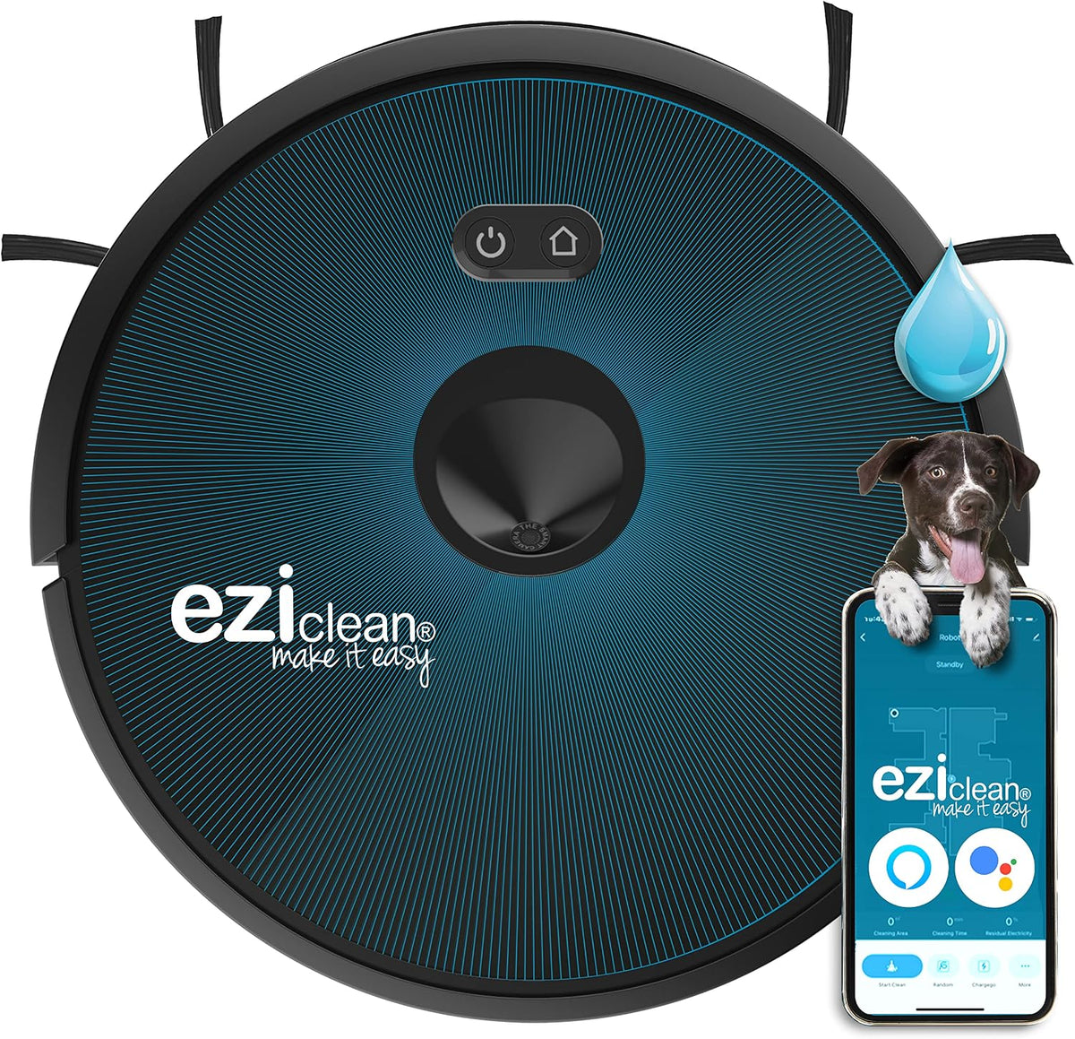 EZICLEAN robot aspirateur, Noir, laveur connecté ® Aqua connect x650
