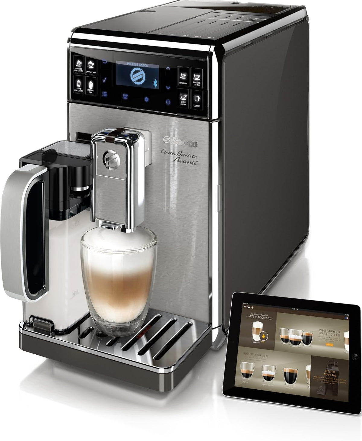 PHILIPS Machines à expresso et cappuccino, Noir/Argenté, Saeco HD8977/01 Machine à Espresso connectée Granbaristo Avanti